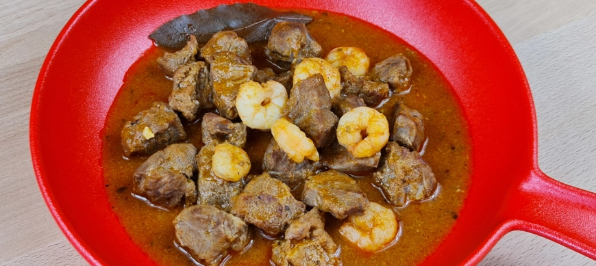 CARRILLERA DE TERNERA AL WHISKY CON LANGOSTINOS